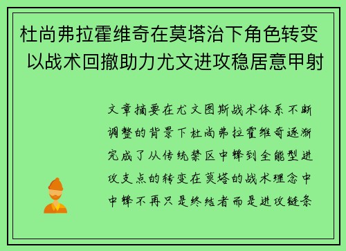 杜尚弗拉霍维奇在莫塔治下角色转变 以战术回撤助力尤文进攻稳居意甲射手榜前列